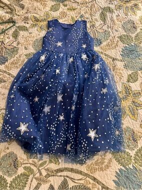 Girls Navy Star Print Tulle Party Dress